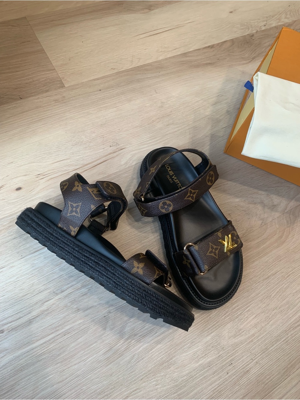 Women’s Louis Vuitton Brown and Black Sunset Comfort Monogram Canvas Sandals - Picture 3 of 9